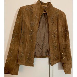 Tullia Jacket Women's Small Tan Leather Riveted Paisley Beaded Western Full Zip